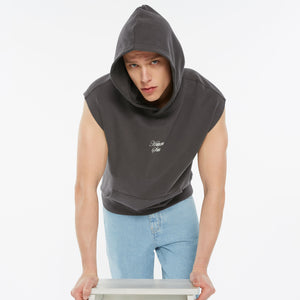 SIL-VER Sleeveless Hoodie Printed asphalt