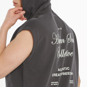 SIL-VER Sleeveless Hoodie Printed asphalt