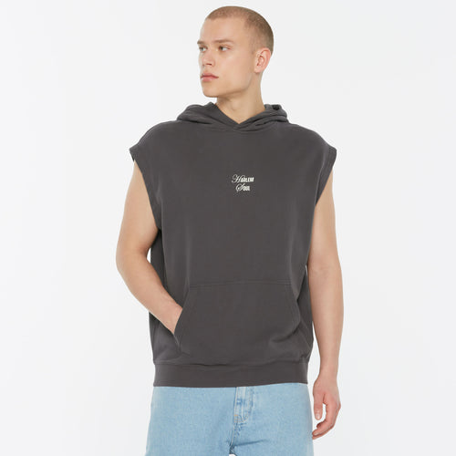 SIL-VER Sleeveless Hoodie Printed asphalt