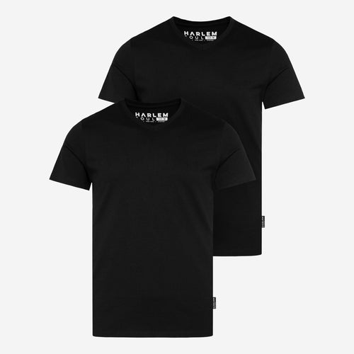 T-Shirt V-Neck, 2er-Pack black / black - HARLEM SOUL