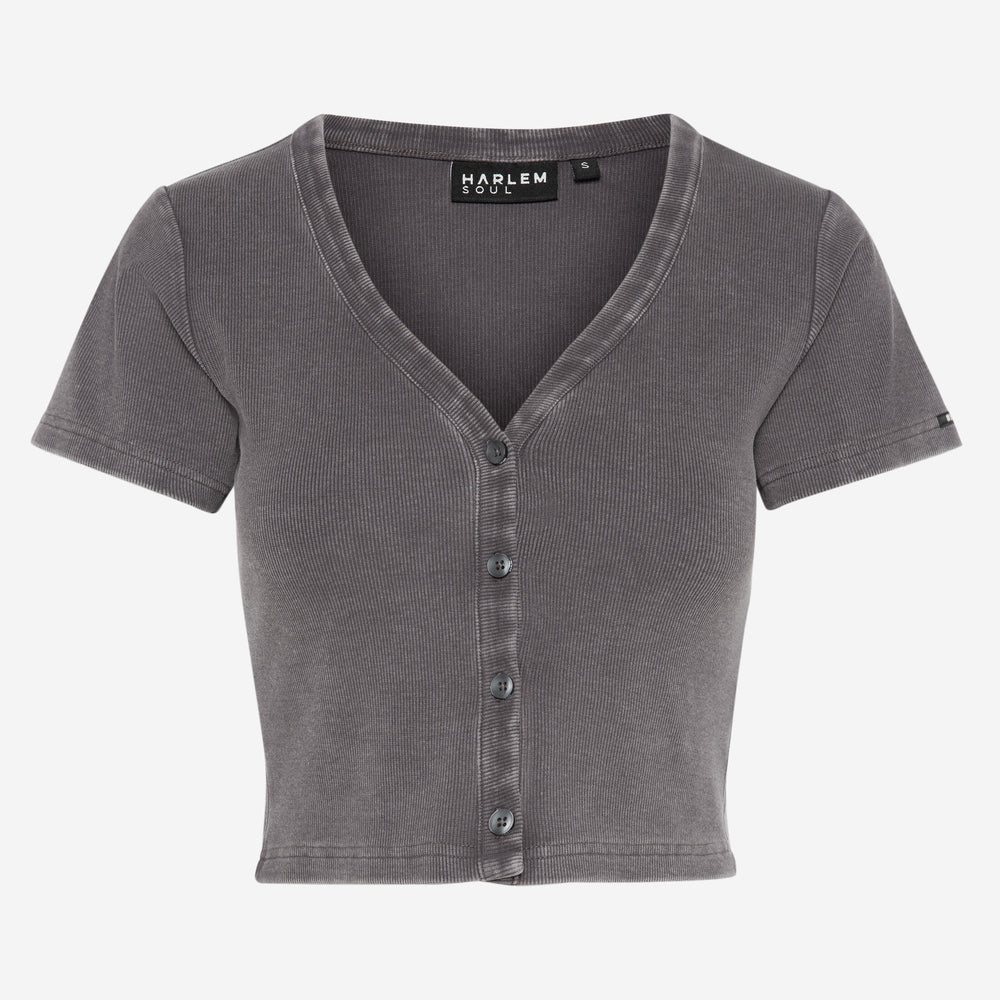CLE-O Cropped Rib Cardigan asphalt
