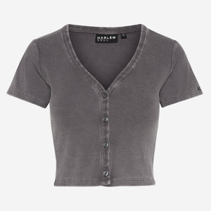 CLE-O Cropped Rib Cardigan asphalt