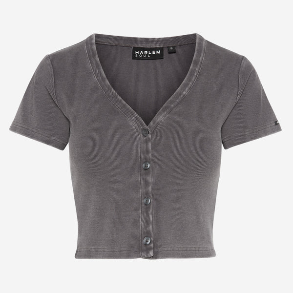 CLE-O Cropped Rib Cardigan asphalt
