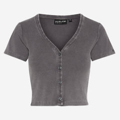 CLE-O Cropped Rib Cardigan asphalt