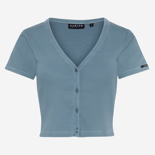 CLE-O Cropped Rib Cardigan fog blue
