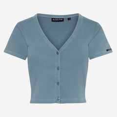 CLE-O Cropped Rib Cardigan fog blue