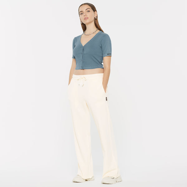 CLE-O Cropped Rib Cardigan fog blue
