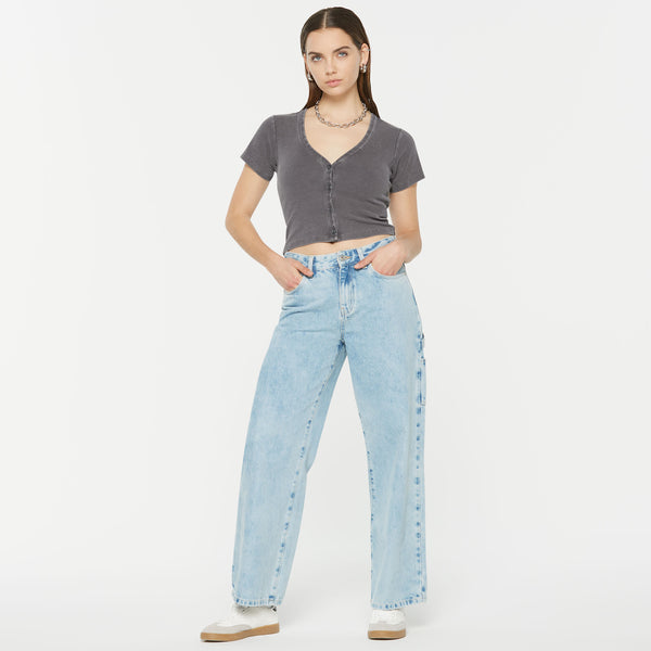 CLE-O Cropped Rib Cardigan asphalt