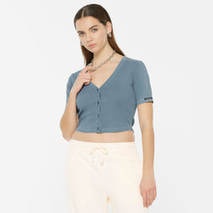 CLE-O Cropped Rib Cardigan fog blue