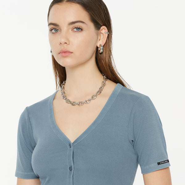 CLE-O Cropped Rib Cardigan fog blue